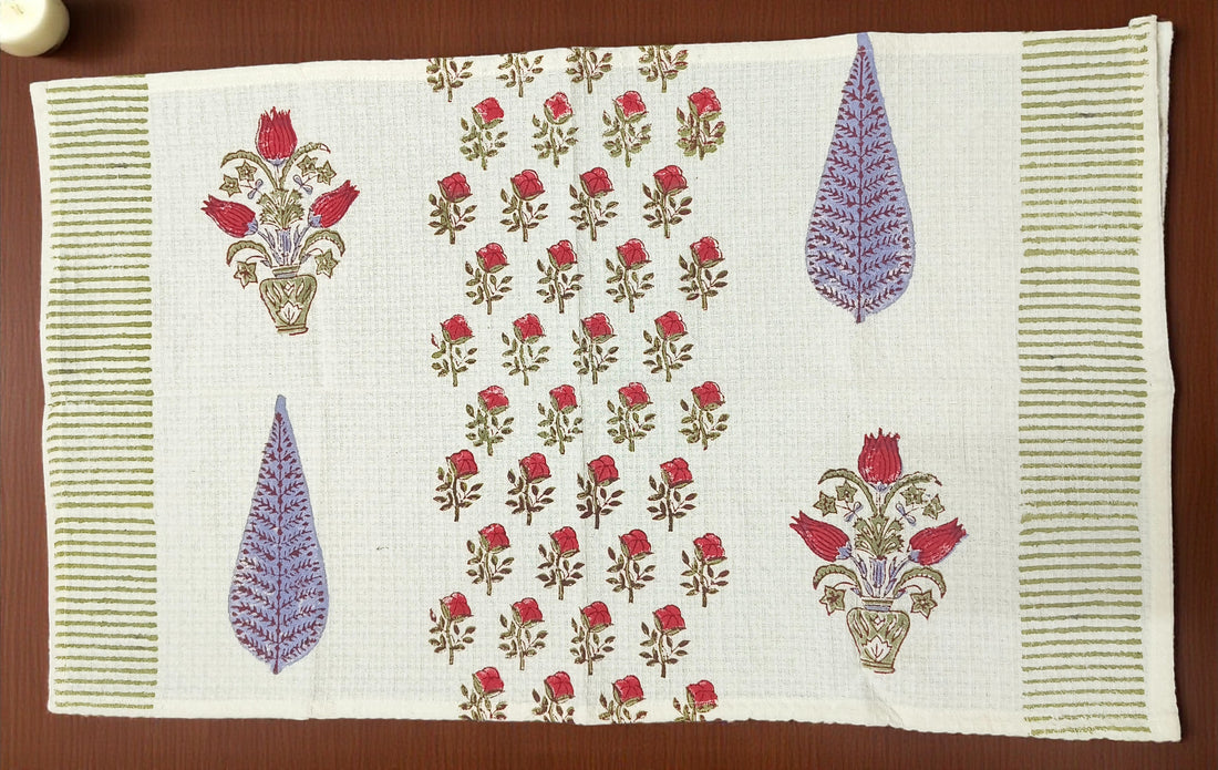 Hand Block Cotton Honeycomb Towel Set (1 Bath Towel 2 Hand Towels)-Purple Cyprus