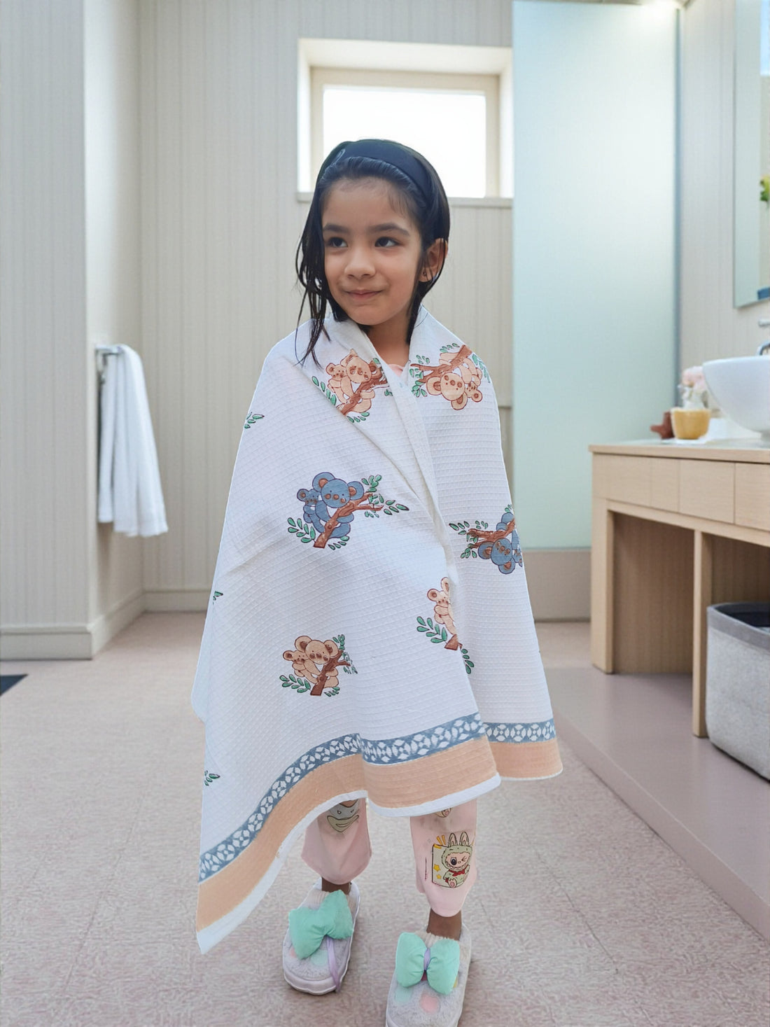 Hand Block Cotton Honeycomb Towel Kids Design (Trendy Koala)