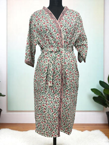 Hand Block Waffle Cotton Bathrobe