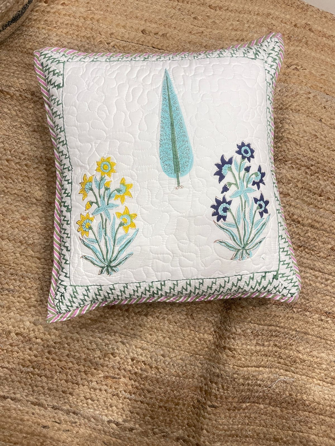 Hand Blocked Quilted Cushion Covers (Set of 2) – 16x16 Inches