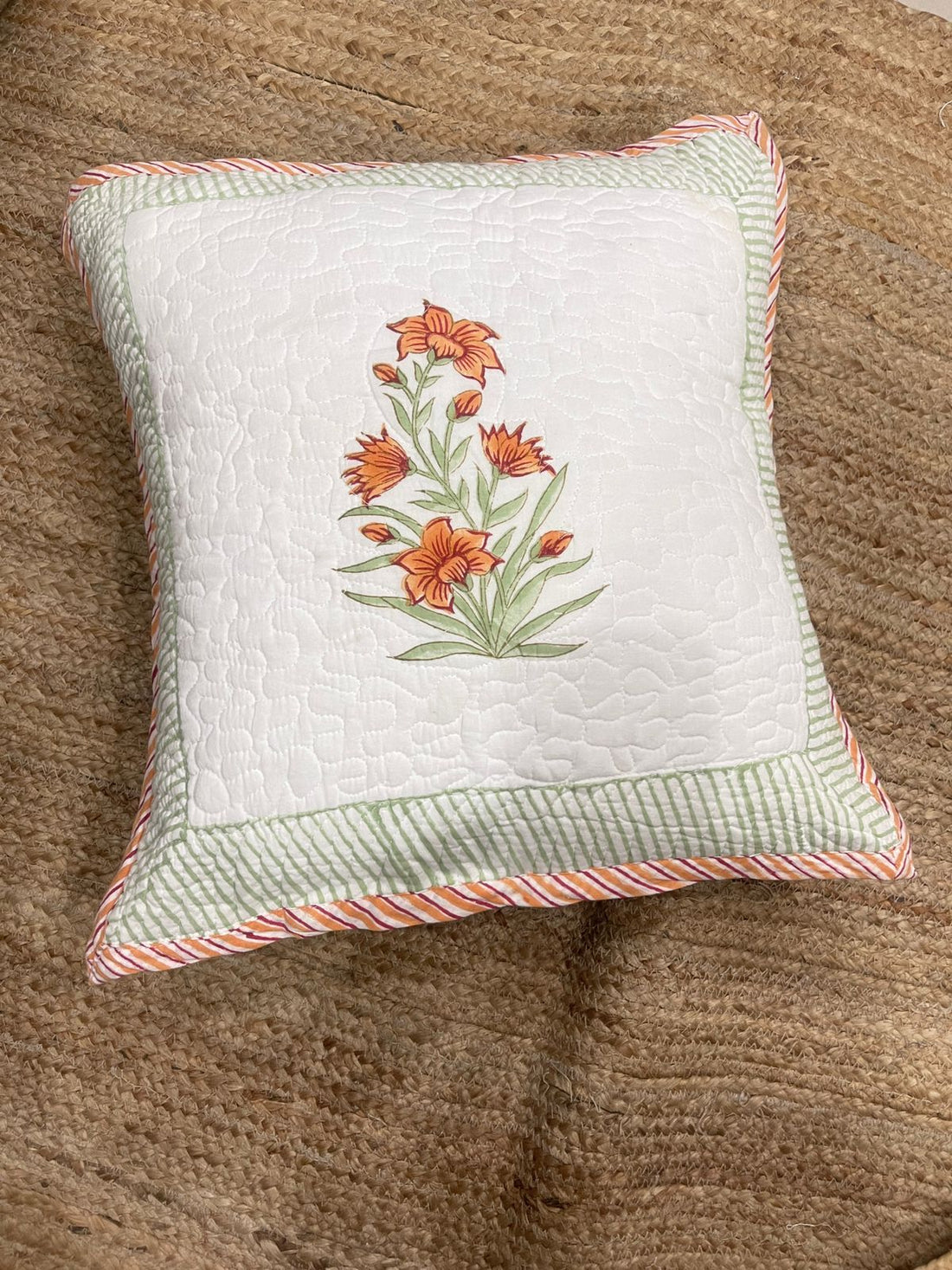 Hand Blocked Quilted Cushion Covers (Set of 2) – 16x16 Inches