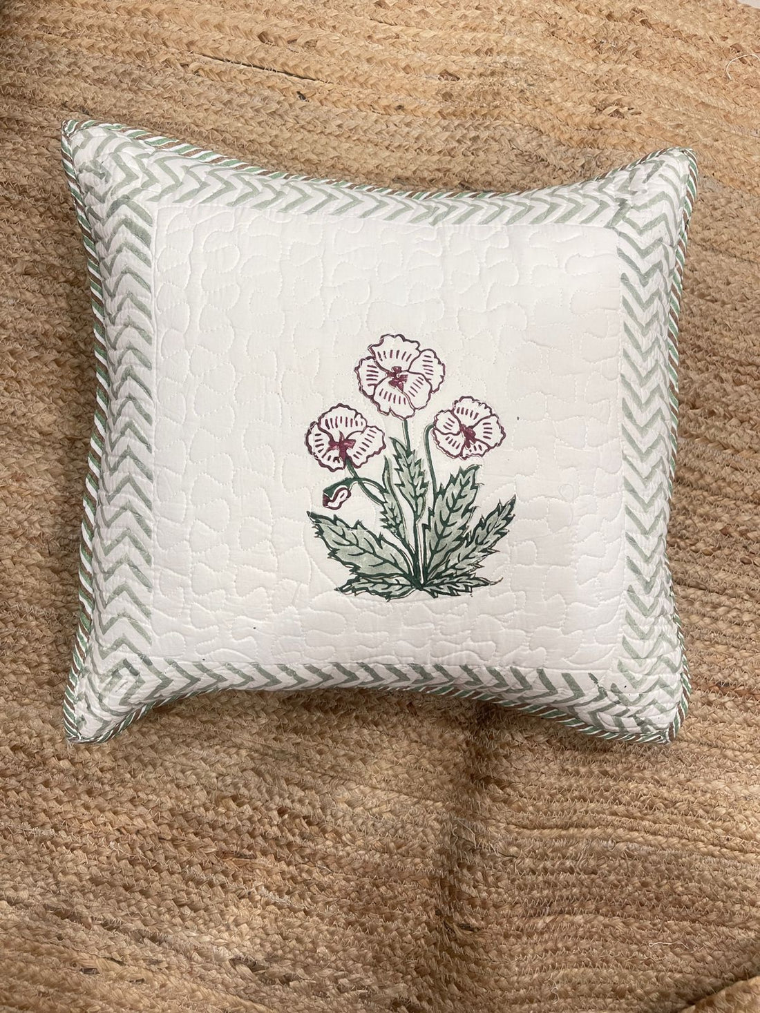 Hand Blocked Quilted Cushion Covers (Set of 2) – 16x16 Inches