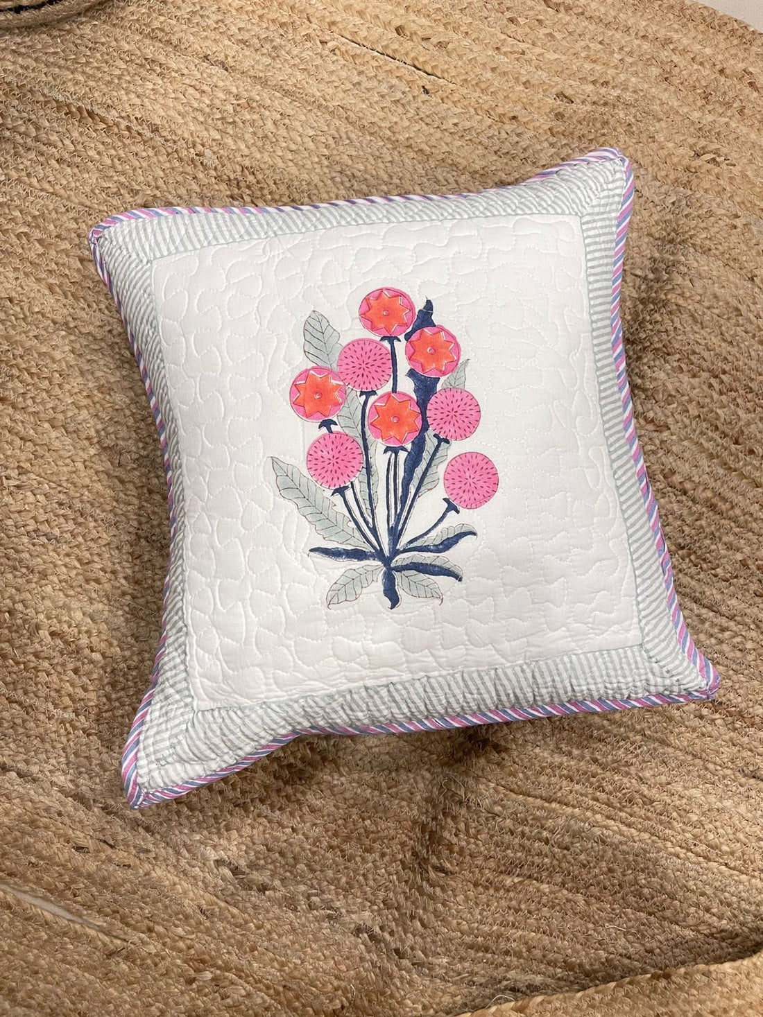 Hand Blocked Quilted Cushion Covers (Set of 2) – 16x16 Inches