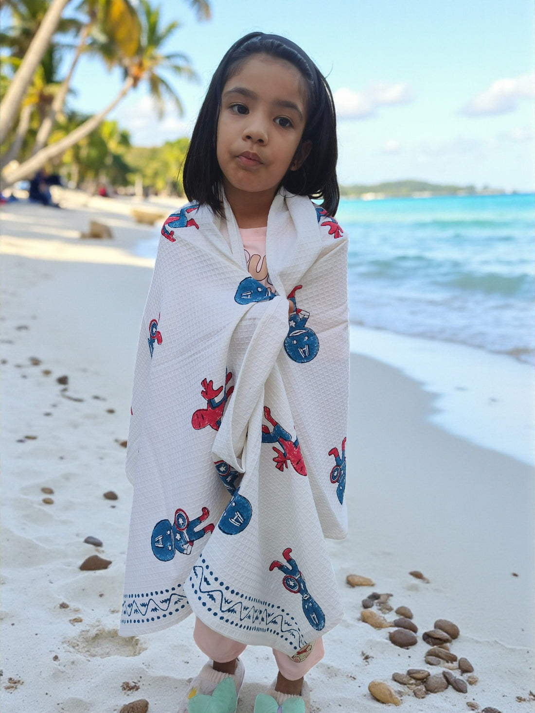 Hand Block Cotton Honeycomb Towel Kids Design (Super Hero)