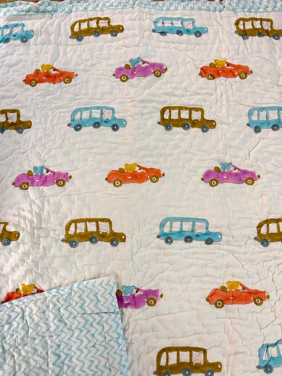 Kids Series Reversible Hand Block Jaipuri Cotton Razai (Quilts)