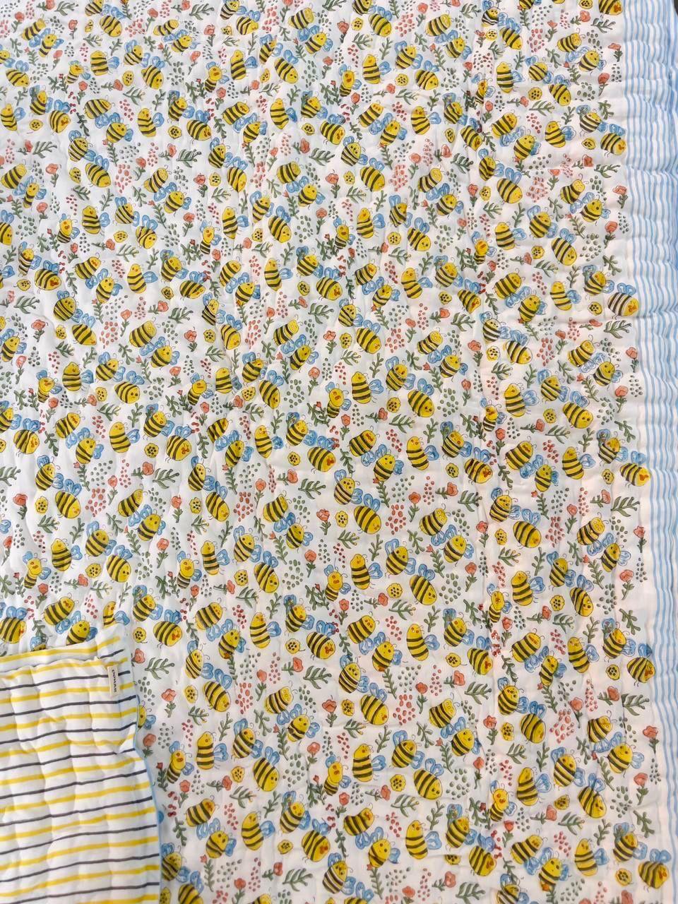 Kids Series Reversible Hand Block Jaipuri Cotton Razai (Quilts)