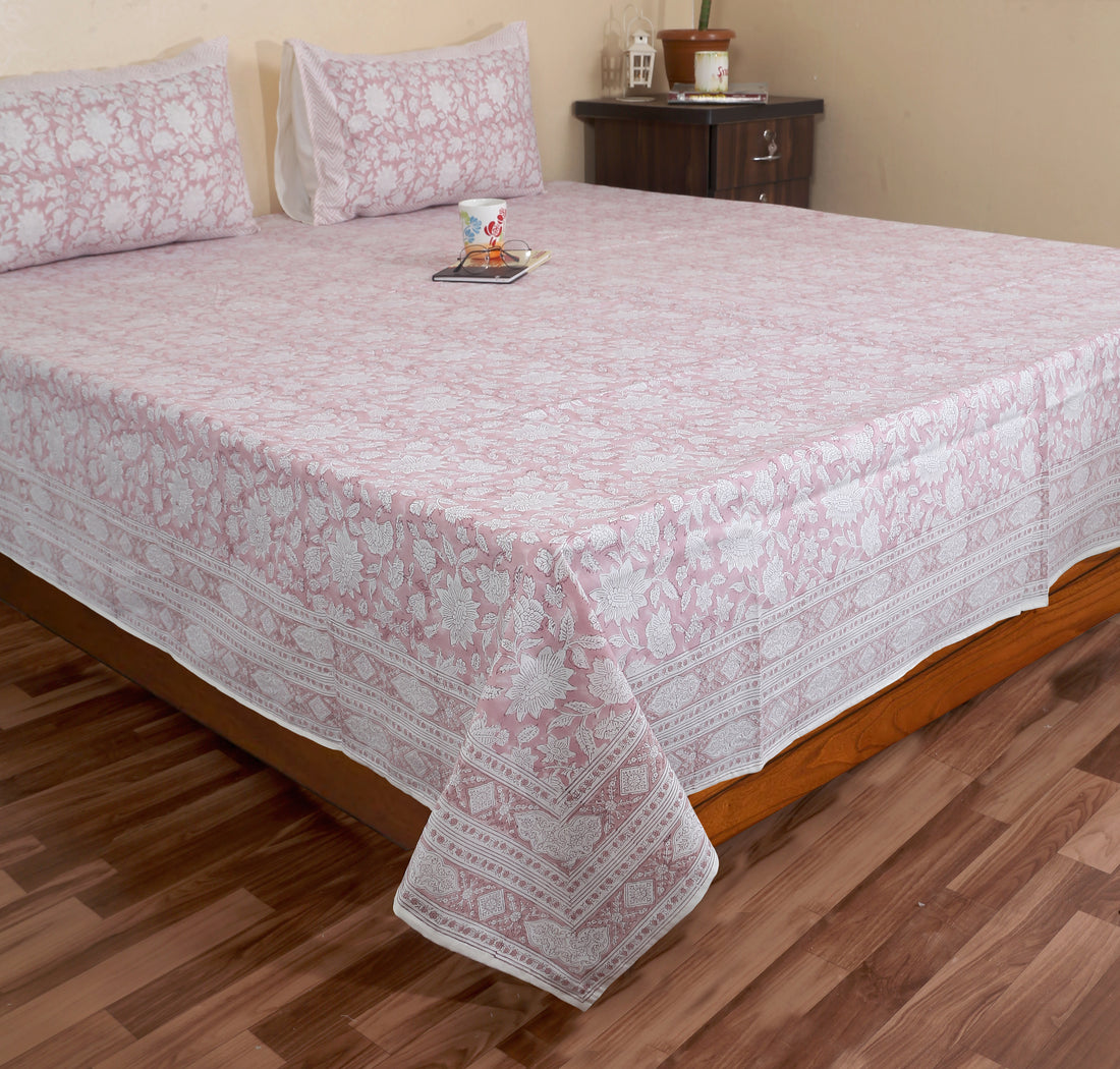 Hand Block Cotton King Size Premium Bedsheet 90x108 inch.