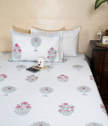 Hand Block Cotton King Size Premium Bedsheet 90x108 inch.