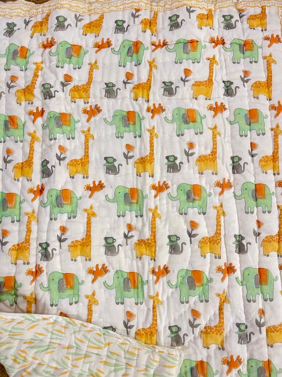 Kids Series Reversible Hand Block Jaipuri Cotton Razai (Quilts)