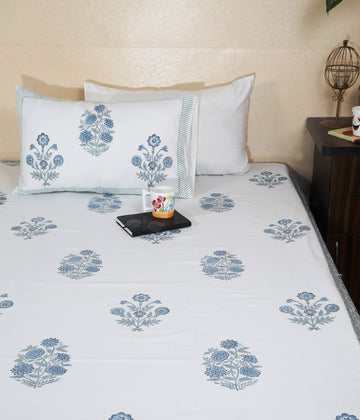 Hand Block Cotton King Size Premium Bedsheet 90x108 inch.