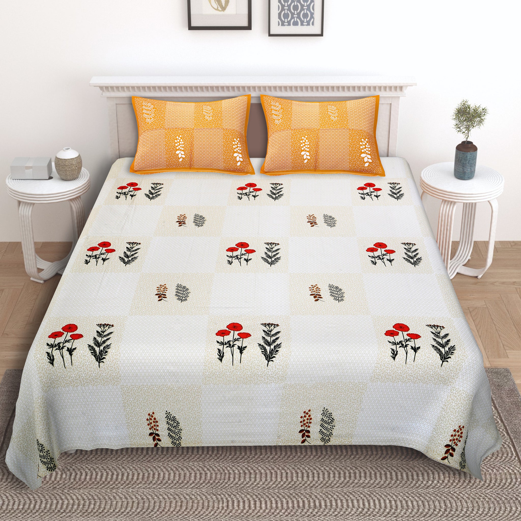 King Size Elegance series Cotton Bedsheet 108x108 inch. (Light Mango)