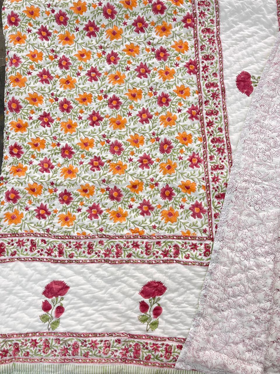 Premium Hand Block reversible Jaipuri Cotton Razai (Quilts)