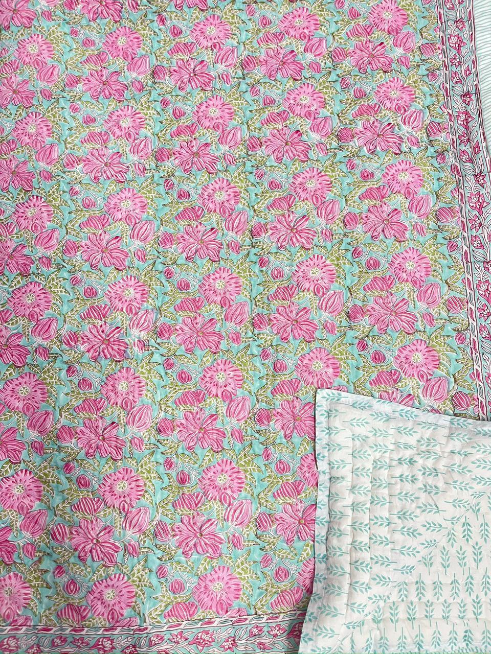 Premium Hand Block reversible Jaipuri Cotton Razai (Quilts)