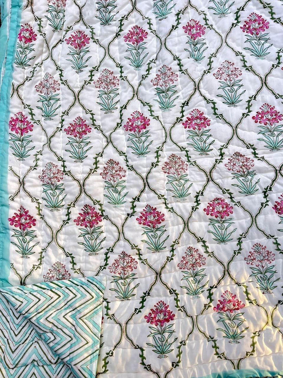 Premium Hand Block reversible Jaipuri Cotton Razai (Quilts)
