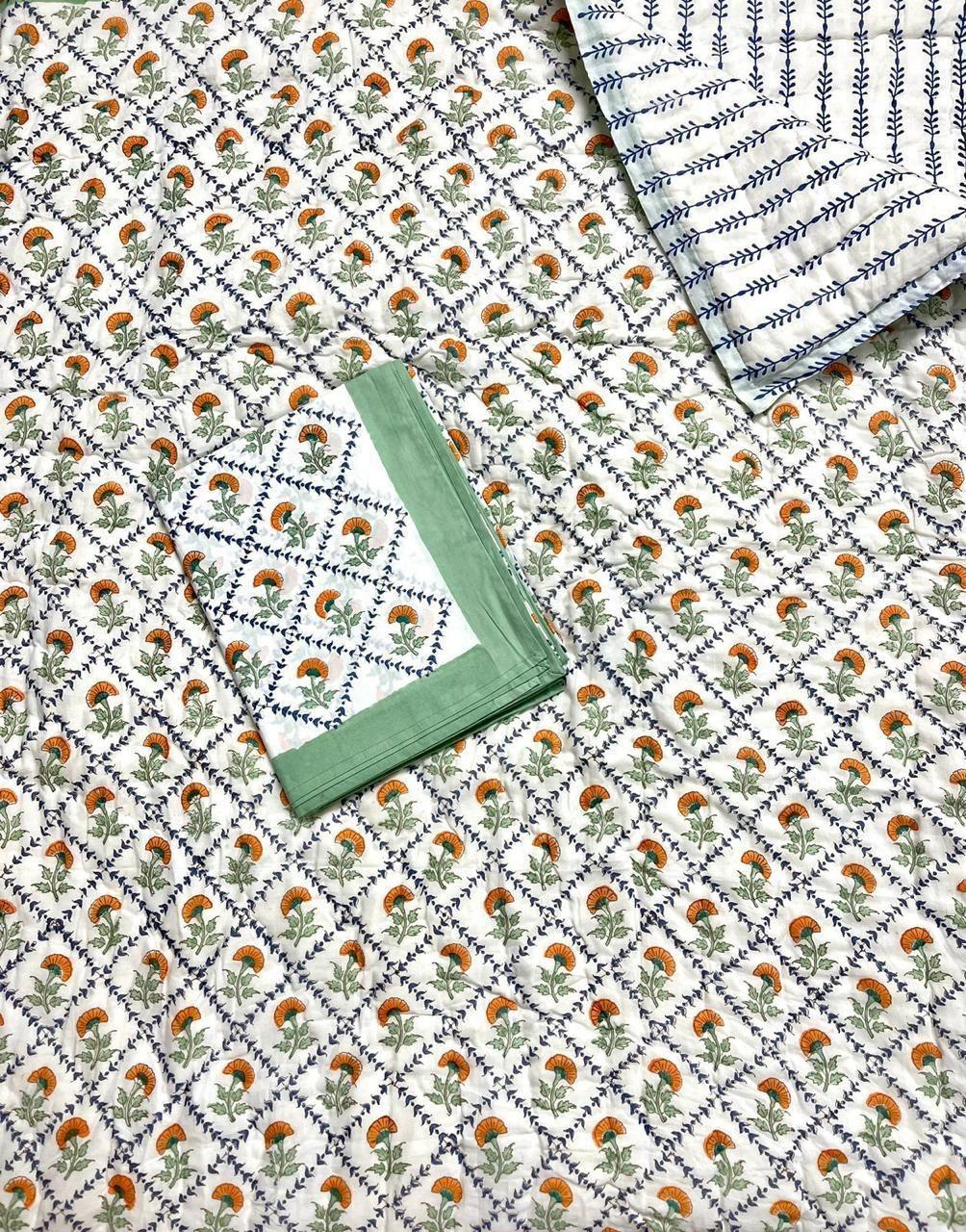 Premium Hand Block reversible Jaipuri Cotton Razai (Quilts)