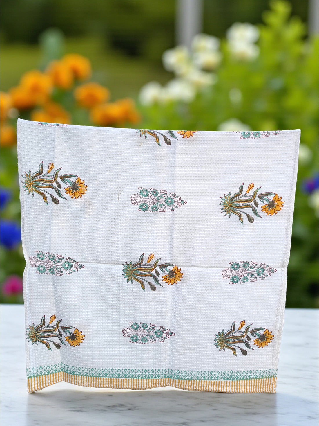 Hand Block Cotton Honeycomb Towel (Yellow Flower)