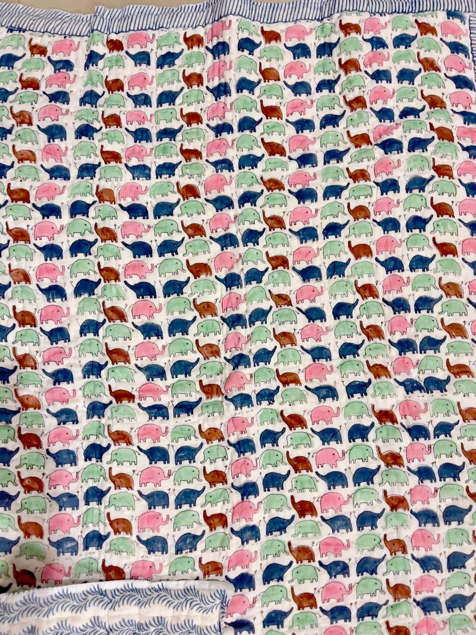 Kids Series Reversible Hand Block Jaipuri Cotton Razai (Quilts)
