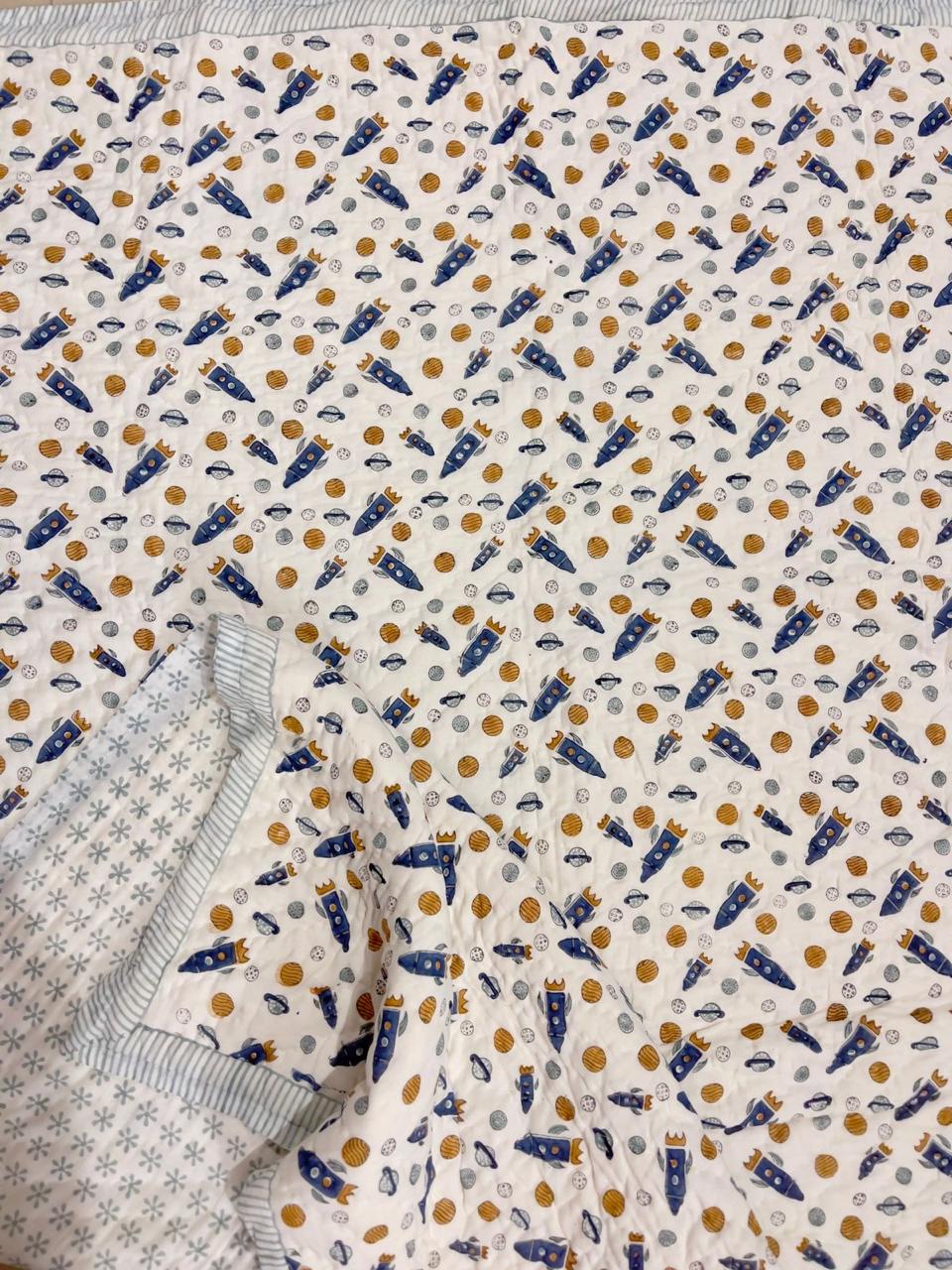 Kids Series Reversible Hand Block Jaipuri Cotton Razai (Quilts)