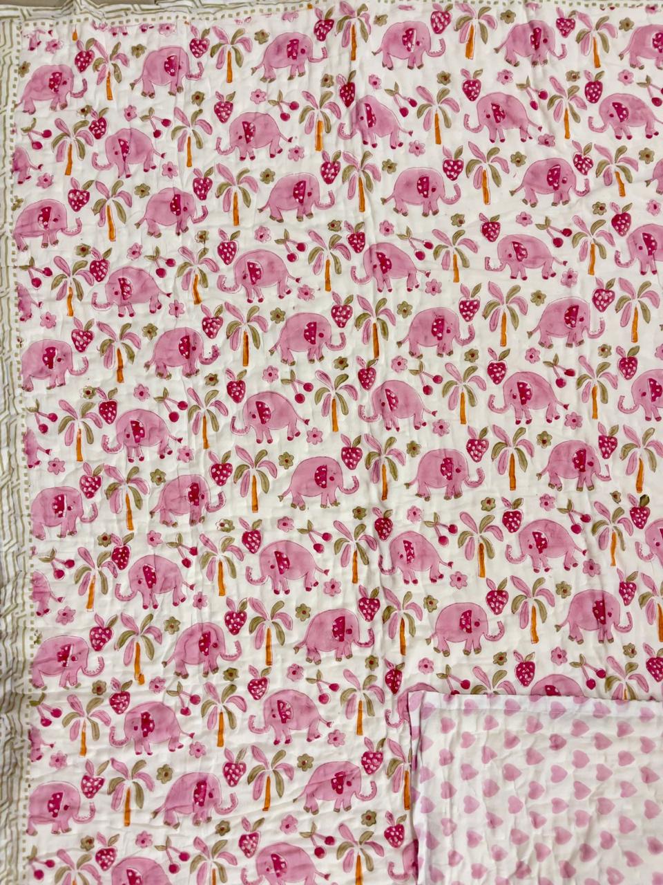 Kids Series Reversible Hand Block Jaipuri Cotton Razai (Quilts)