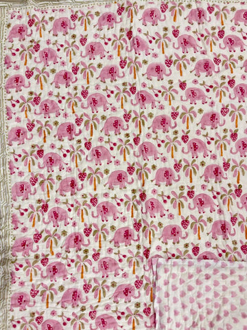 Kids Series Reversible Hand Block Jaipuri Cotton Razai (Quilts)