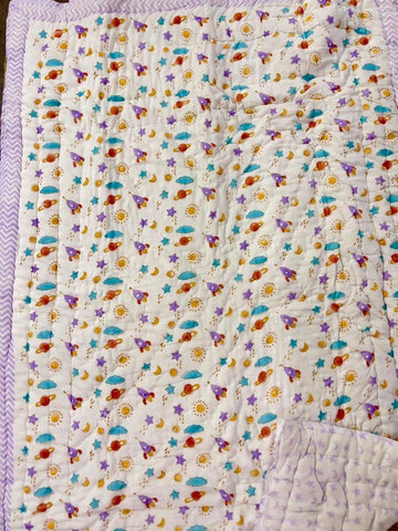 Kids Series Reversible Hand Block Jaipuri Cotton Razai (Quilts)
