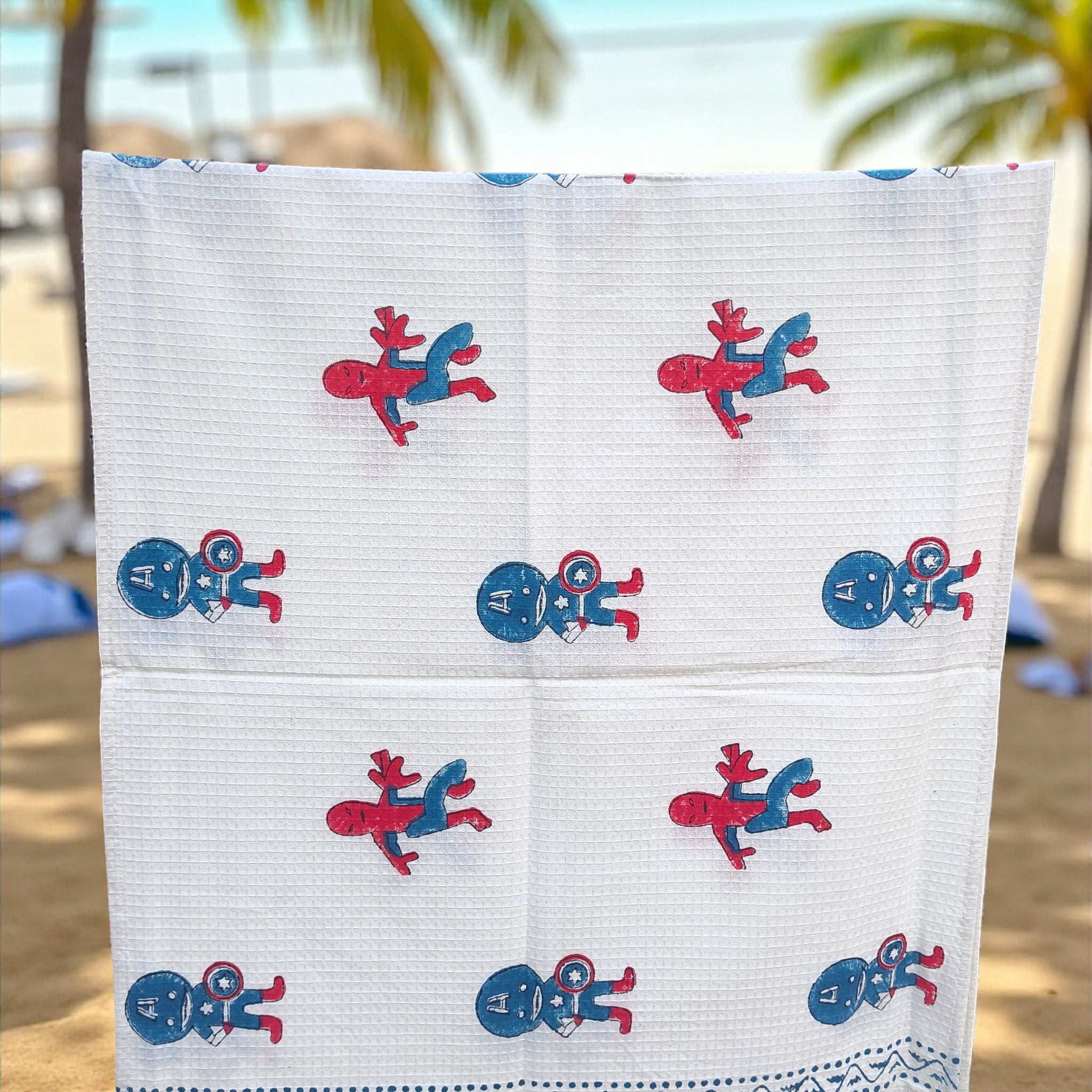 Hand Block Cotton Honeycomb Towel Kids Design (Super Hero)