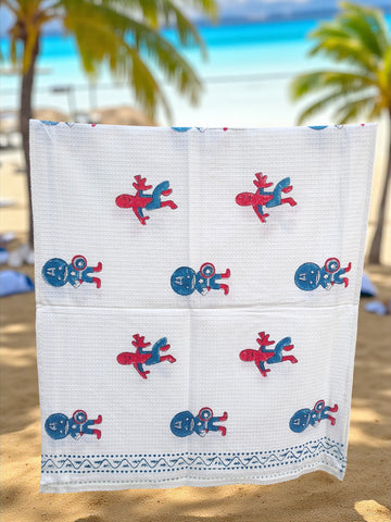 Hand Block Cotton Honeycomb Towel Kids Design (Super Hero)