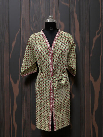 Hand Block Pure Cotton Waffle Bathrobe