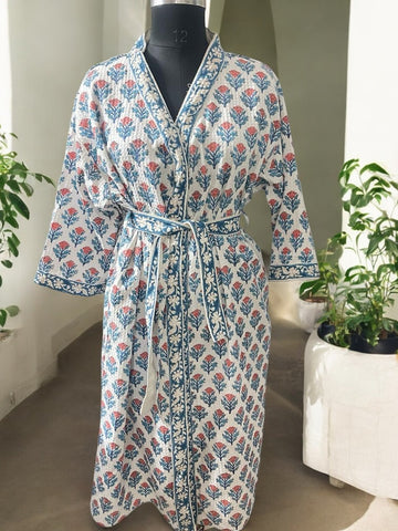 Hand Block Waffle Cotton Bathrobe