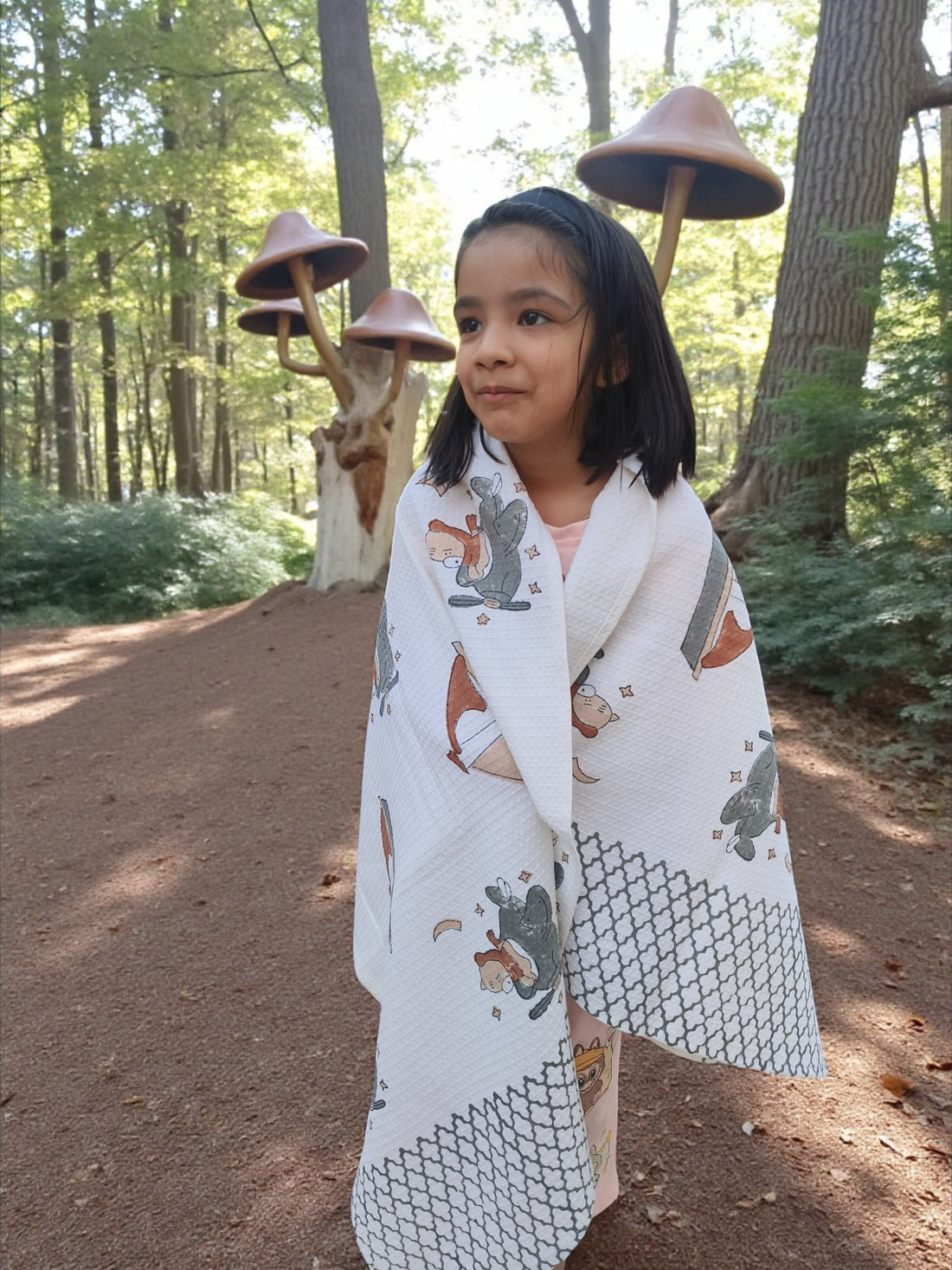Hand Block Cotton Honeycomb Towel Kids Design (Boat)