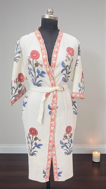 Hand Block Pure Cotton Waffle Bathrobe