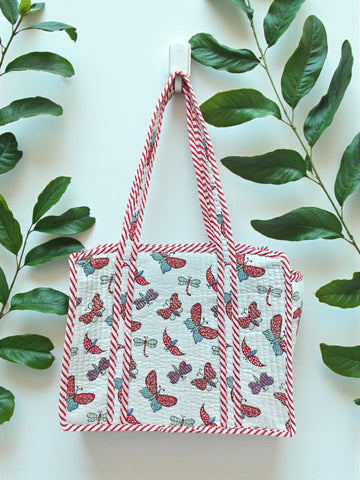 Hand Block Quilted Tote Summer/ Tiffin/ Picnic/ Multipurpose Bag (kids Series)