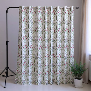 Handblock Cotton Curtains for Door & Window - White Base (1 pc) -C001