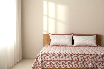 Hand Block Percale Cotton Premium King Size Bedsheet (White Flower)