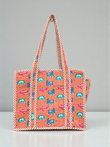 Hand Block Quilted Tote Summer/ Tiffin/ Picnic/ Multipurpose Bag (kids Series)