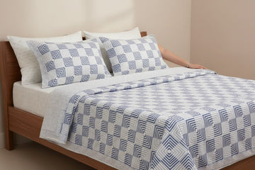 Hand Block Percale Cotton King Size Premium Bedsheet.(Geometry)