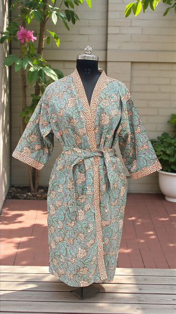 Hand Block Pure Cotton Waffle Bathrobe