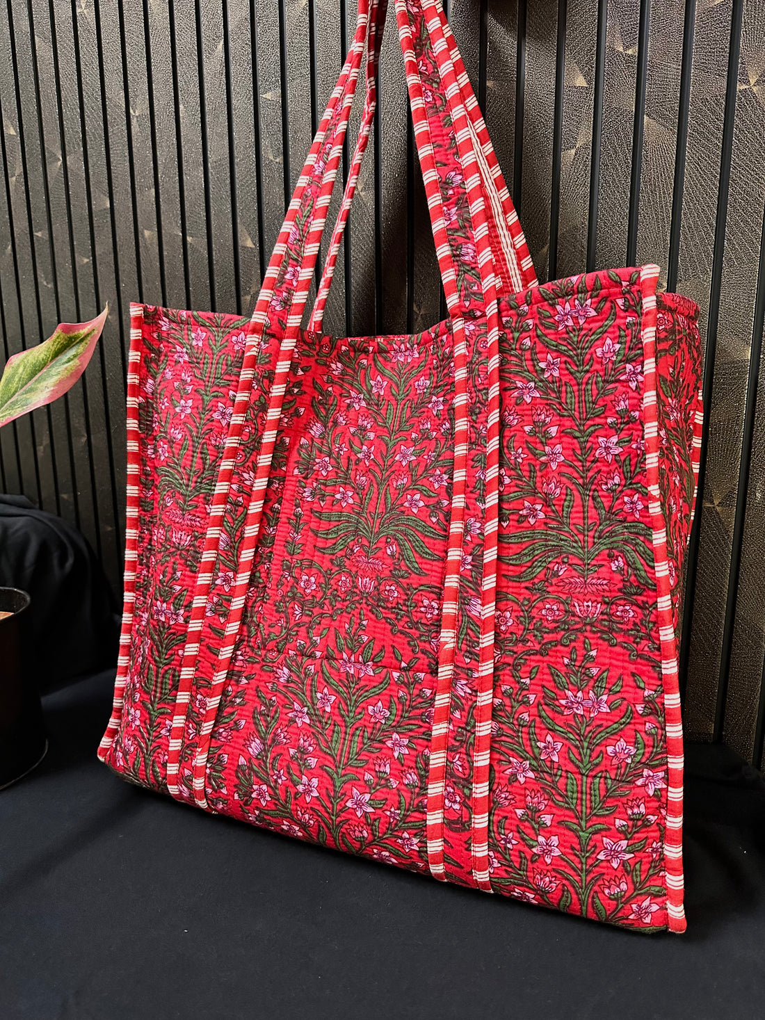 Red Green Kyari quilted cotton tote bag (without zip)