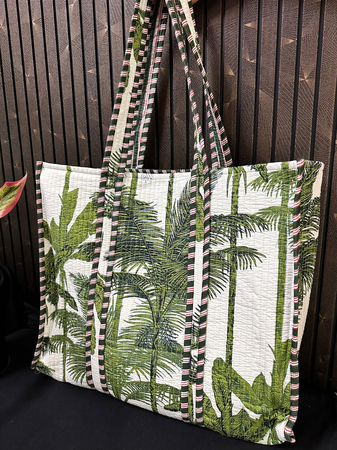 White Green Tree quilted cotton tote bag (without zip)