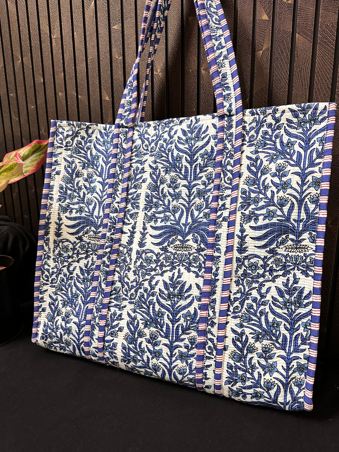 Blue White Kyari quilted cotton tote bag (without zip)