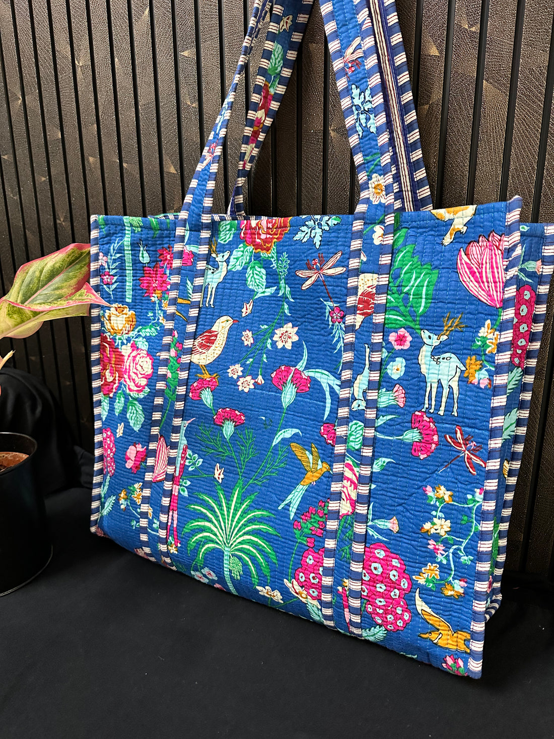 Blue Pink Garden quiltedcotton  tote bag (without zip)