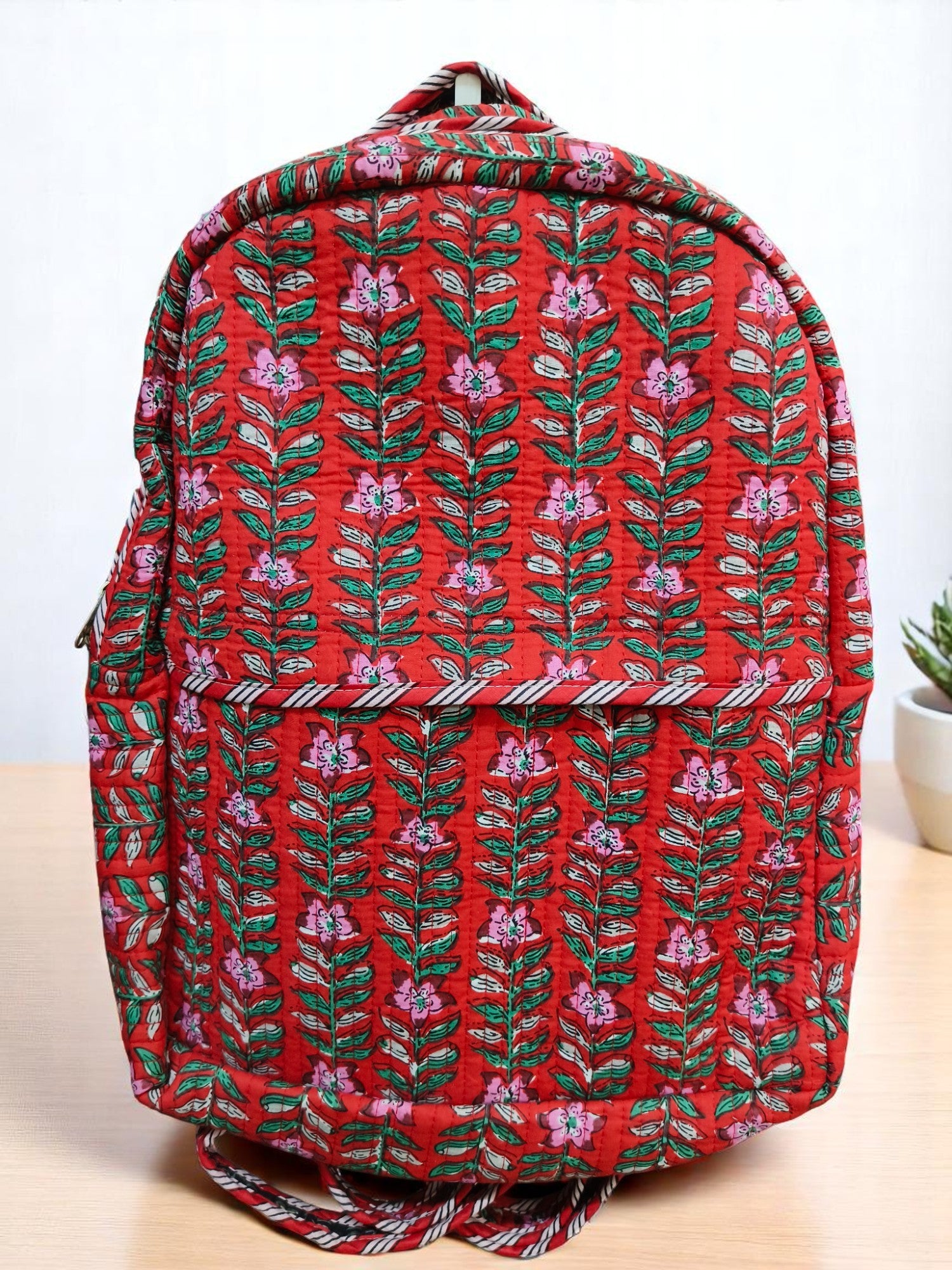 Handblock Print Quilted Cotton Backpack