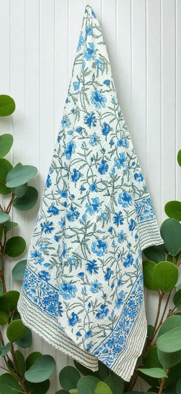 Hand Block Cotton Honeycomb Towel (Blue Flower Jaal)