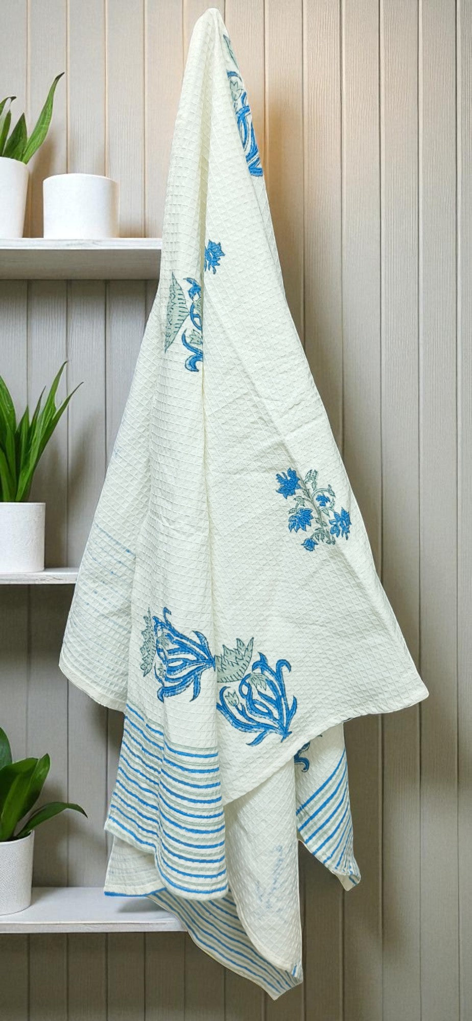 Hand Block Cotton Honeycomb Towel (Blue Boota)
