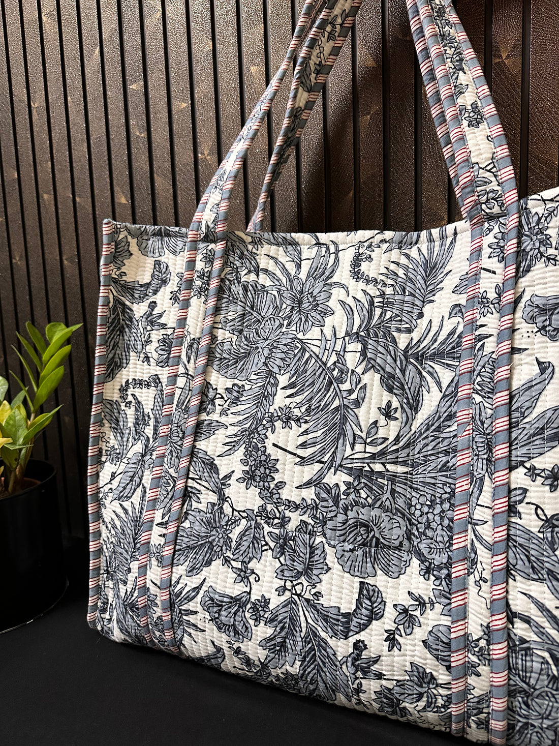 Black and White Jungle quilted cotton tote bag (without zip)