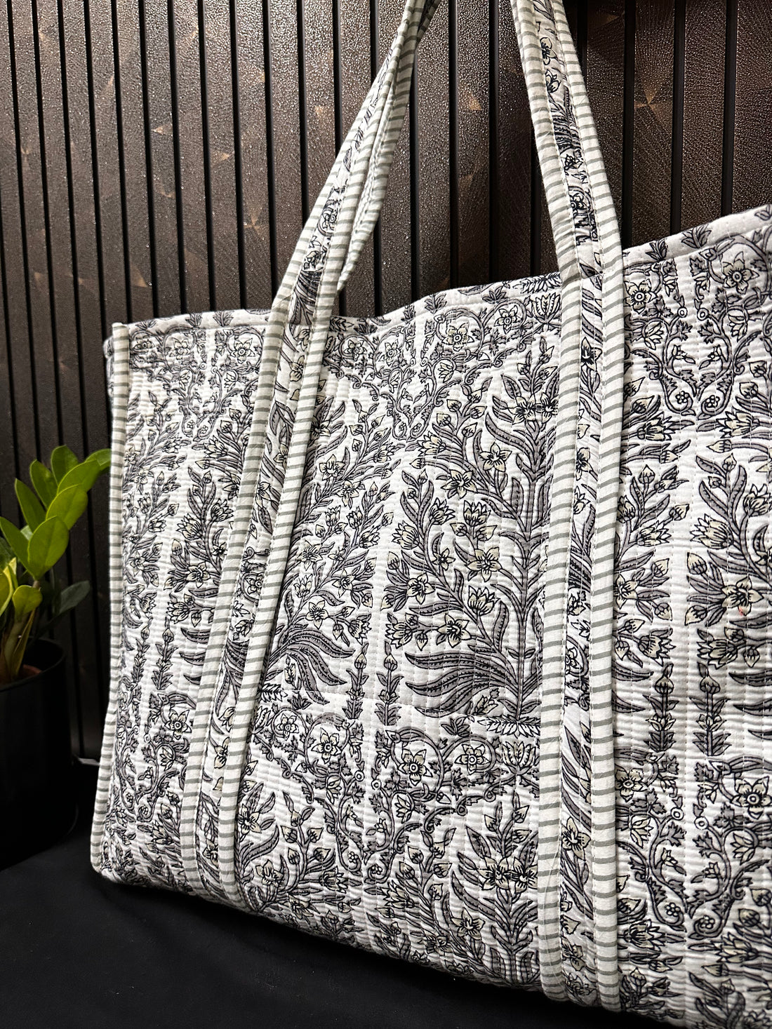 Black and White Jungle quilted cotton tote bag (without zip)