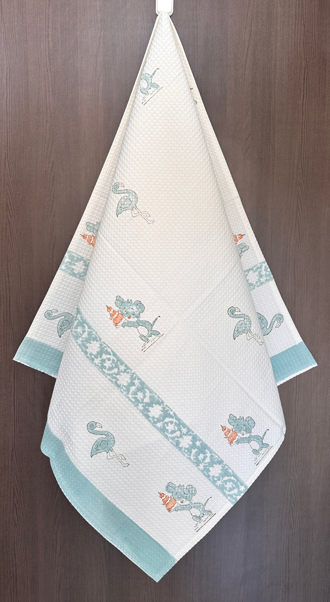 Hand block Cotton Honeycomb Towel Kids Design (Flamingo & Jerry)