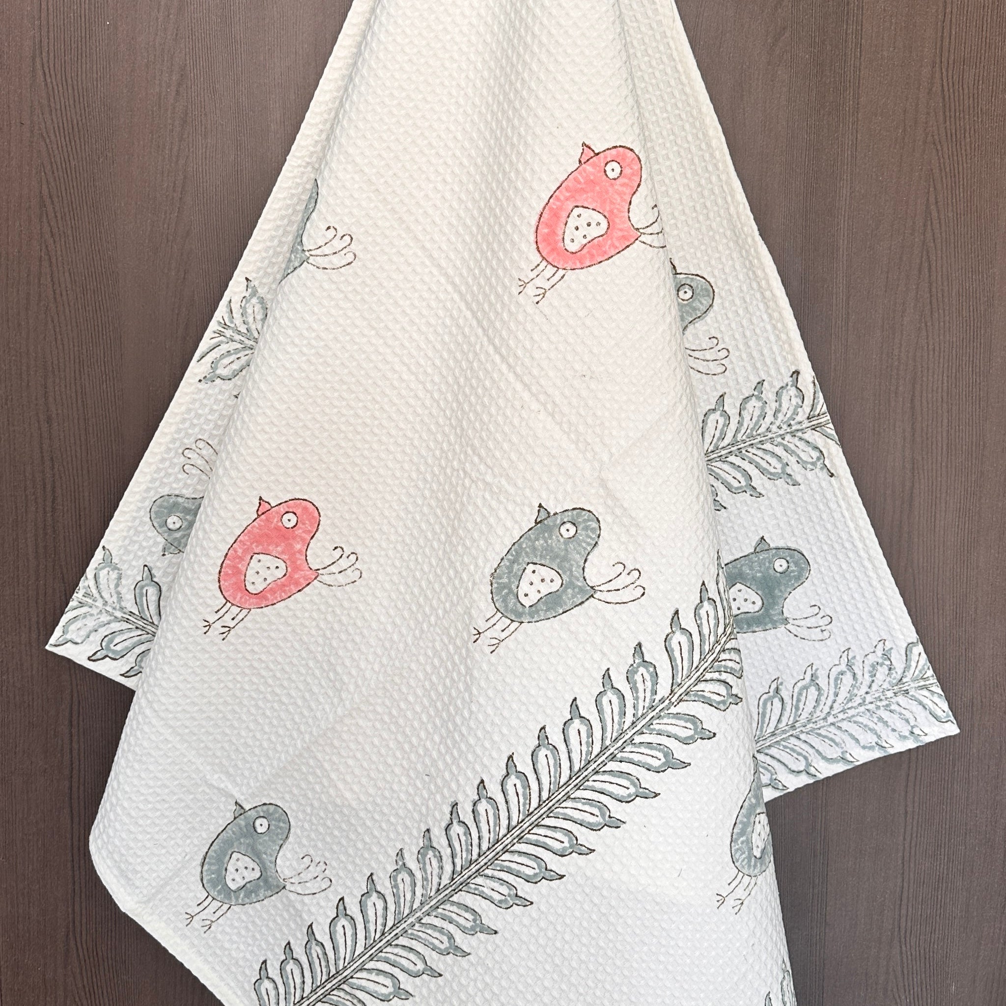 Hand block Cotton Honeycomb Towel Kids Design (Chirpy Bird)