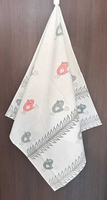 Hand block Cotton Honeycomb Towel Kids Design (Chirpy Bird)