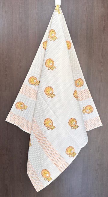 Hand block Cotton Honeycomb Towel Kids Design (Simba Lion)